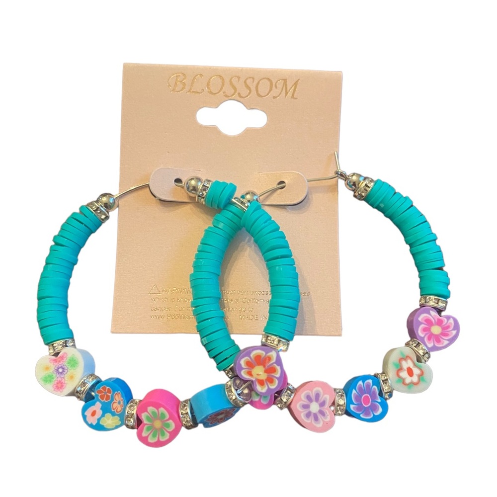 Turquoise Clay Polymer Beaded Hoop Earrings